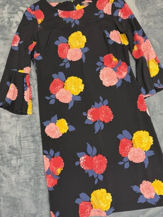 Tommy Hilfiger Womens Dress Size 10 Floral Print Black Multicolor 3/4 Bell - Picture 8 of 12